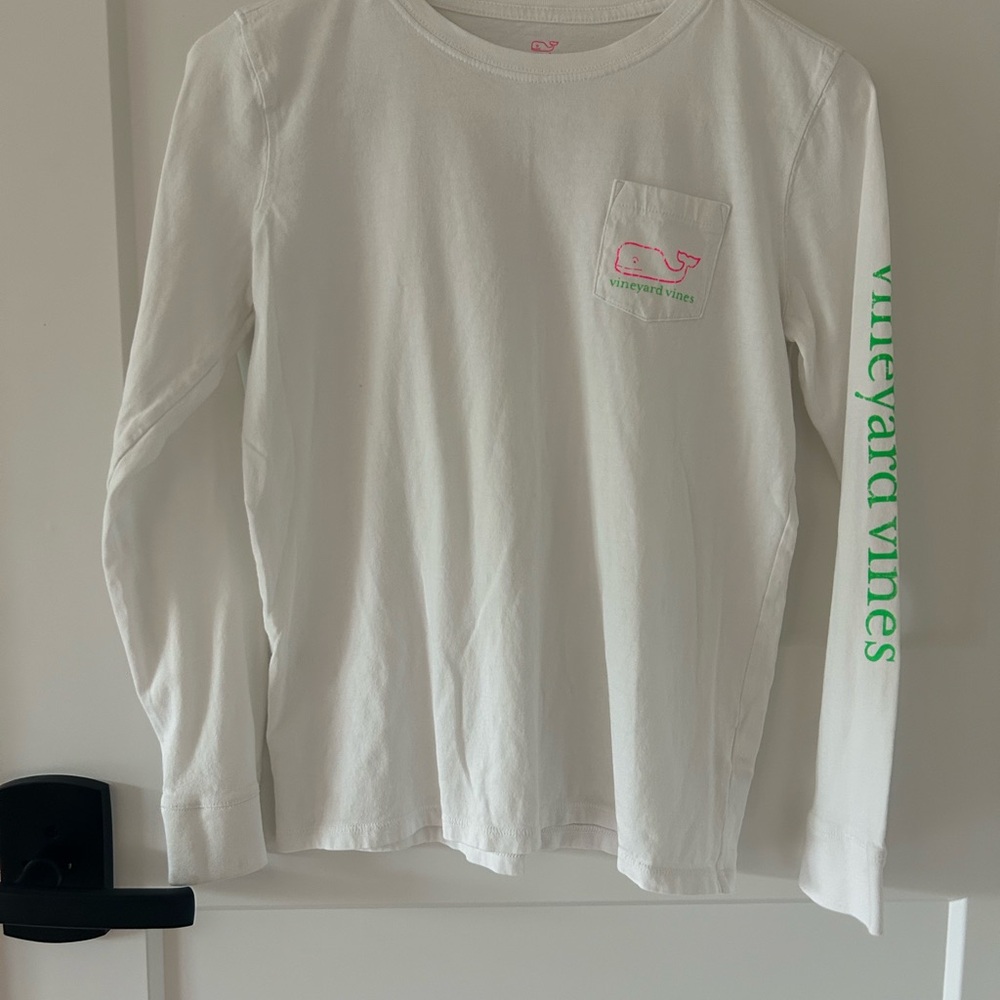 Vineyard Vines Kids White and Green Long Sleeve Tee